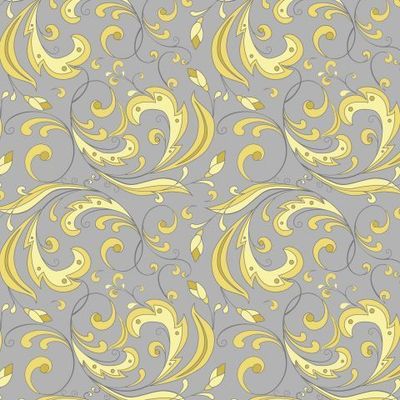 Фантазийный цветочный узор, серый, желтый