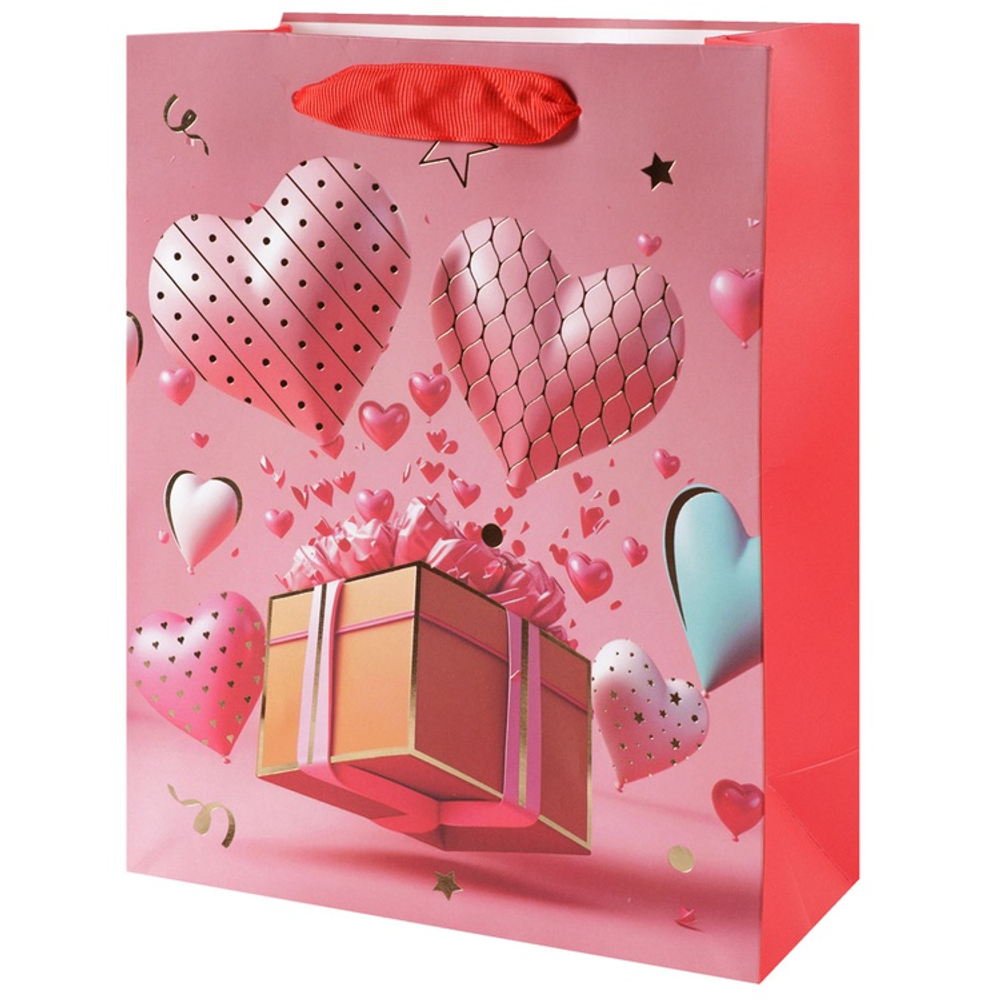 Подарочный пакет «Сердца с подарками» в четрых дизайнах, 18х23х12 см