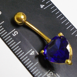 Украшение для пирсинга пупка " Сердечко" с фиолетовым кристаллом . Медицинская сталь, золотое анодирование