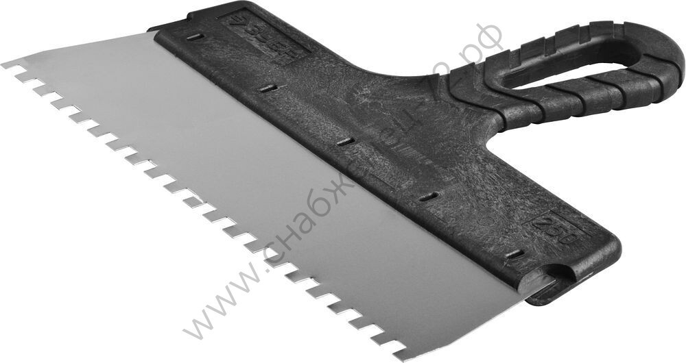 ЗУБР 250 мм, зуб 6х6 мм, зубчатый пластиковая ручка, нержавеющий, Фасадный шпатель, МАСТЕР (10078-25-06)