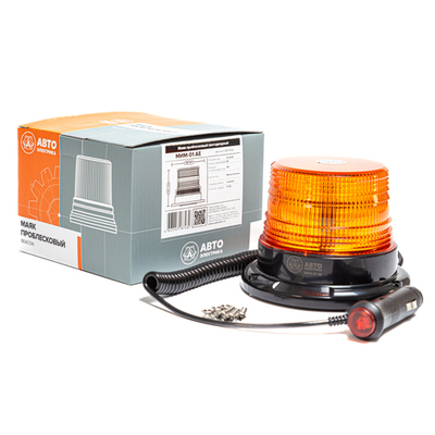 Маяк импульсный 12/24 В, желтый, 12 светодиодов, крепление на болтах/магните, соединение в прикуриватель, H=98мм D=125мм