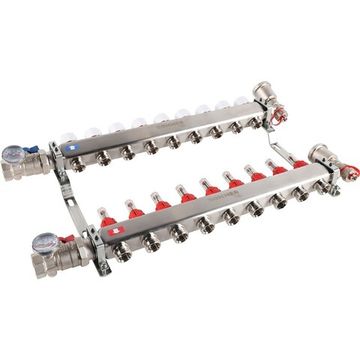 Коллектор Rommer 1"x3/4" на 9 контуров с расходомерами в сборе (нерж. сталь) RMS-1210-000009