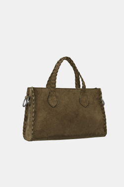 ZARA СУМКА CITYBAG ПЛЕТЕНОЙ ЗАМШИ, ЗЕЛЕНЫЙ