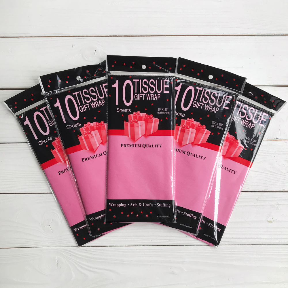 Бумага тишью 50 х 66 см (10 листов), розовая