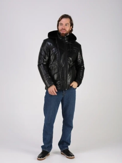 Куртка зимняя кожаная с капюшоном пуховик