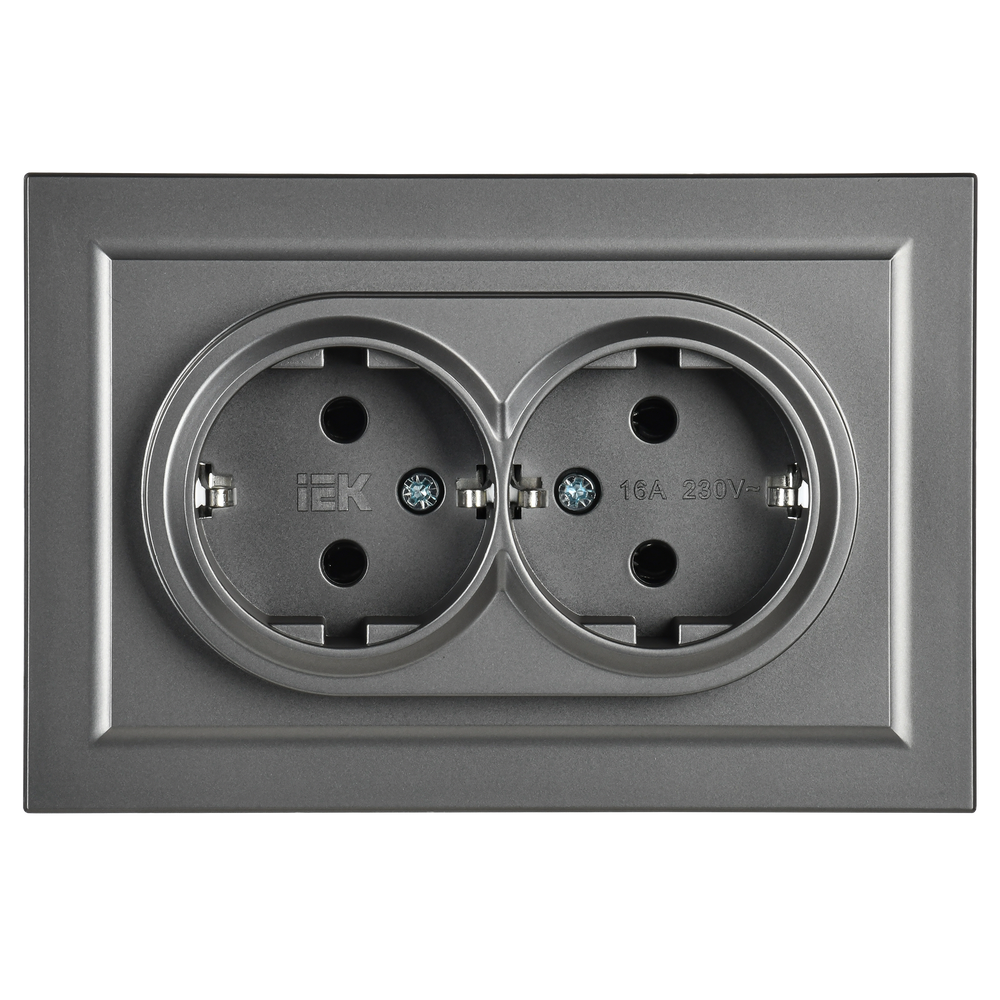 BRITE Розетка 2-местная с заземлением без защитных шторок 16А в сборе РС12-3-БрС сталь IEK