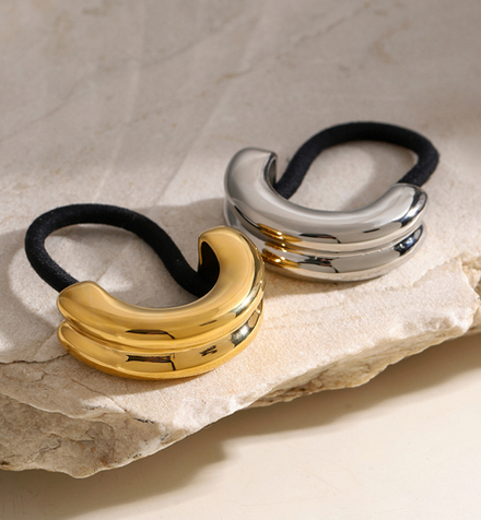 Резинка для волос металлическое полукольцо «DOUBLE HAIR CUFF», золото/серебро
