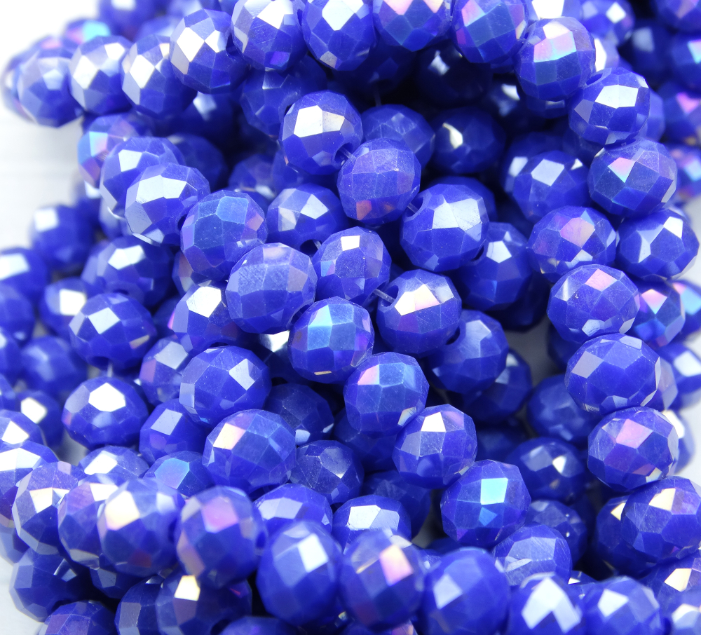 БН014ДС46 Хрустальные бусины "рондель", цвет: св-синий AB непрозрачный, 4х6 мм, кол-во: 58-60 шт.
