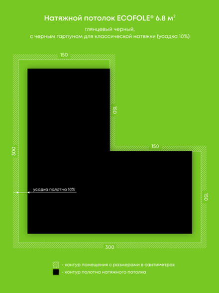 Глянцевый натяжной потолок 6.8 м2