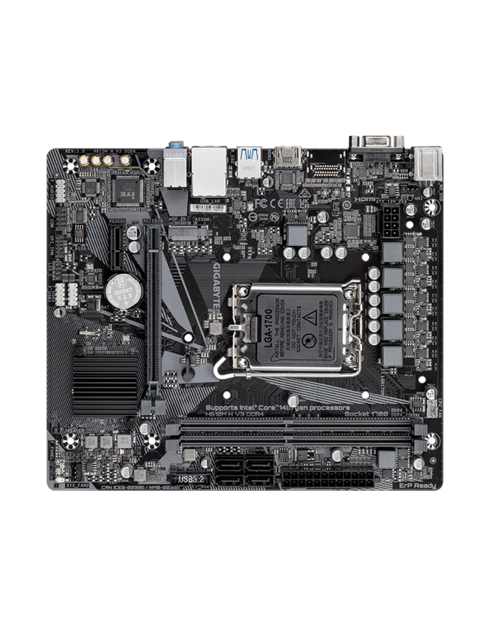 GIGABYTE H610M H V3 DDR4, LGA1700, H610, 2*DDR4, 4*SATA, 1*M.2, 2*USB 3.2, 4*USB 2.0, 1*PCIx16, 1*PCIx1, D-Sub+HDMI, mATX