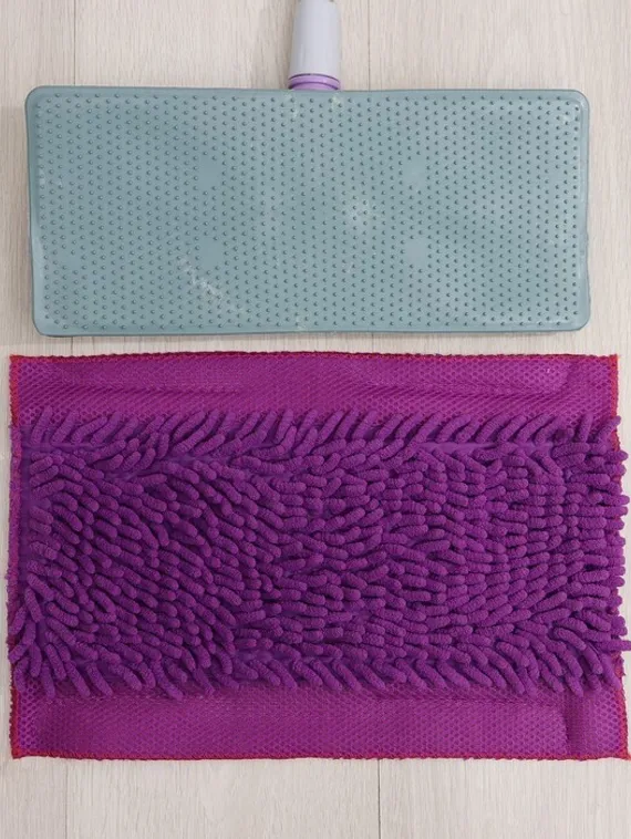 Швабра для мытья пола плоская, насадка из микрофибры букли 35×15 см, телескопическая стальная ручка 84-125 см