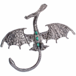 Брошь - оберег «Best Podarok - Серебряный дракон с зелеными стразами», 4.7*4.7см