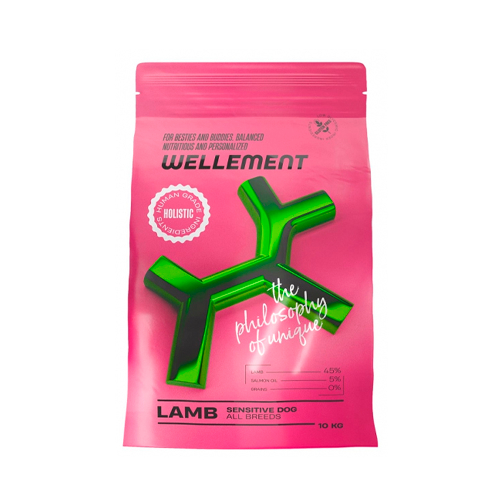 Сухой корм для взрослых собак всех пород с чувствительным пищеварением с ягненком Wellement