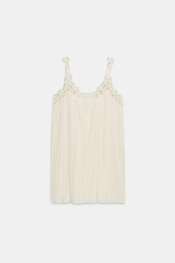 ZARA ПЛАТЬЕ С ВЫШИВКОЙ НА БРЕТЕЛЯХ — ZW COLLECTION, ЭКРЮ