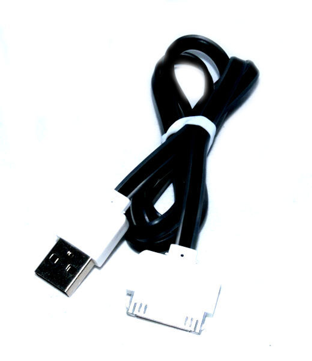 Кабель USB (Apple 30-pin) iPhone 4 плоский (черный) 1м