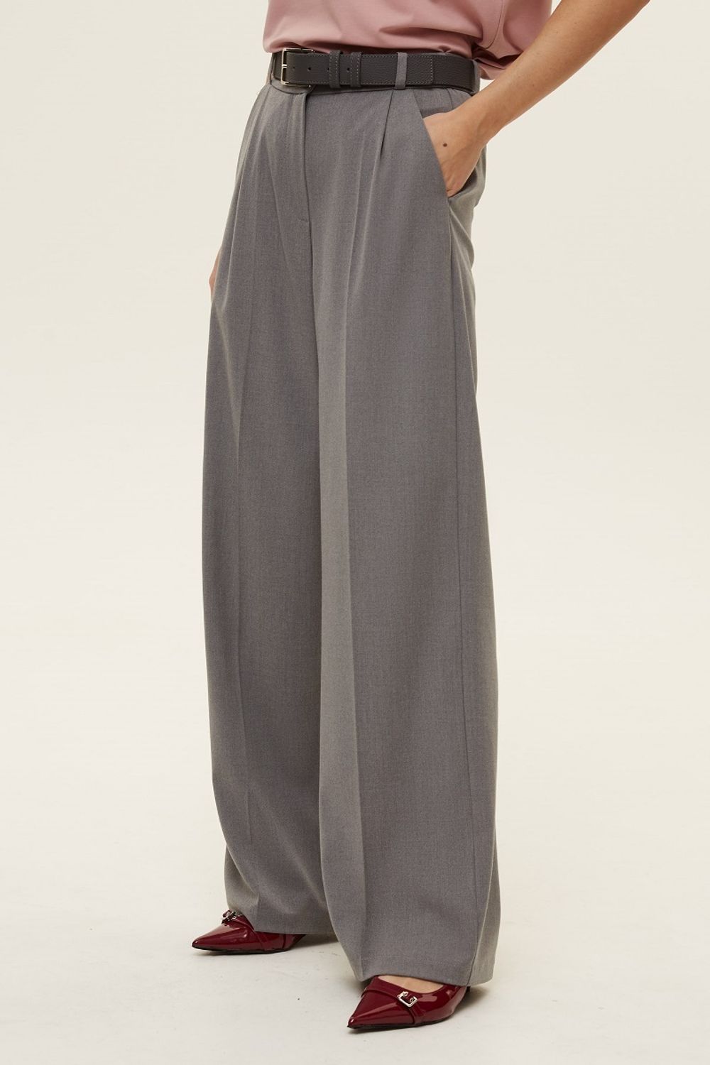 Брюки палаццо на молнии из серой шерсти