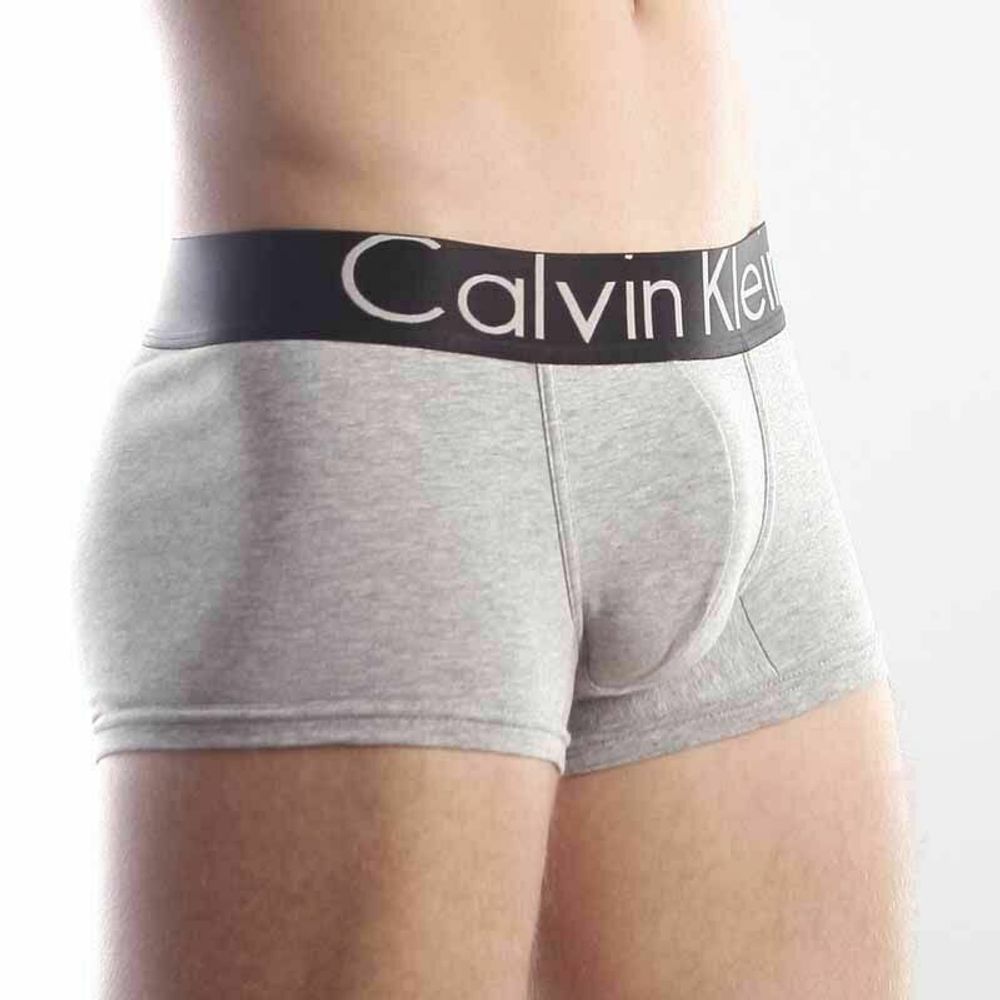 Мужские трусы боксеры серые с черной резинкой Calvin Klein Steel Black Waistband Grey