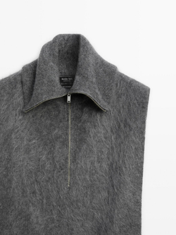 Massimo Dutti Манишка из 100% кашемира с застежкой-молнией, серый