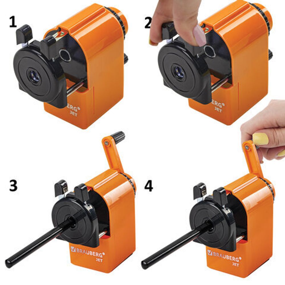 Точилка механическая BRAUBERG "JET", металлический механизм, корпус оранжевый, 229567