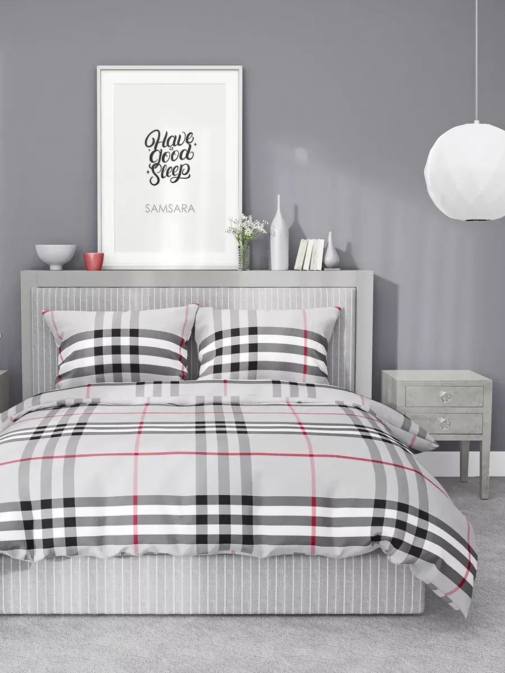 Комплект постельного белья 1,5сп SQUARE BURBERRY GREY, 100% хлопок