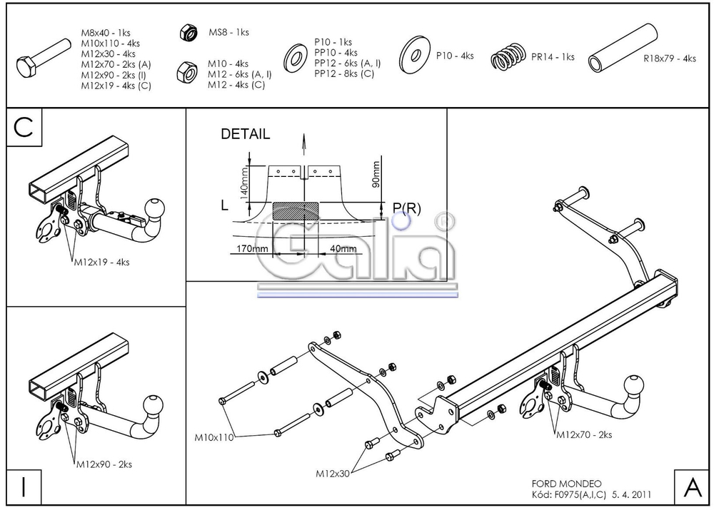 Фаркоп оцинкованный Galia F097C для Ford Mondeo седан/хетчбек 2000-2006(паспорт и сертификат в комплекте)(без электрики)