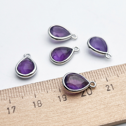 Подвеска Капля, аметист, цвет серебро (родий), размер около 14*9,5 мм, цена за 1 шт