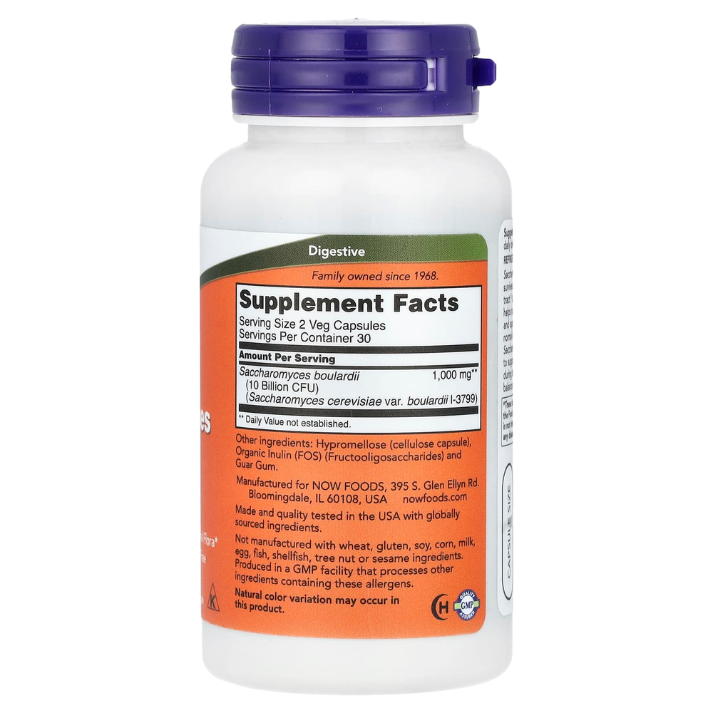 NOW Foods, сахаромицеты Буларди, пробиотик, 5 млрд КОЕ, 60 растительных капсул