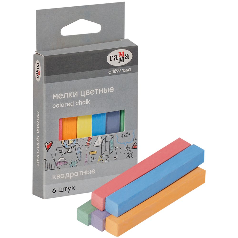 Мел цветной 6шт/уп мягкий, квадратный, Гамма,