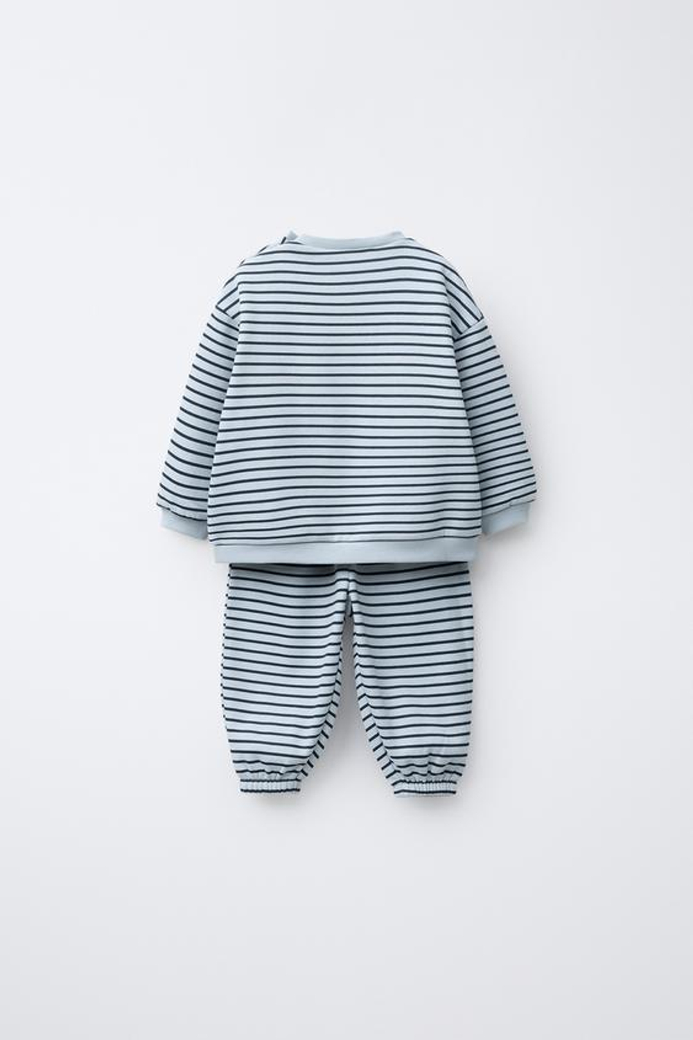 ZARA КОМПЛЕКТ ИЗ ТОЛСТОВКИ И БРЮК-ДЖОГГЕРОВ В ПОЛОСКУ, ВЫЦВЕТШИЙ СИНИЙ