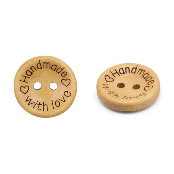 Пуговицы дерево 2 прокола 28L=18 мм, Handmade with love, (Yellow (желтый)), W22, 36 шт