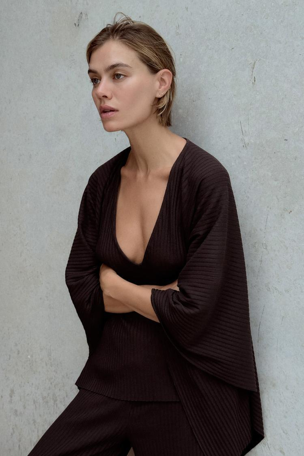 ZARA НАКИДКА АСИММЕТРИЧНОГО КРОЯ В РУБЧИК, БАКЛАЖАНОВЫЙ