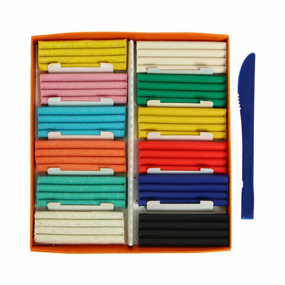 Пластилин классический ГАММА "Оранжевое солнце", 12 цветов, 6 классических + 6 с блестками, 168 г, стек, 130520205