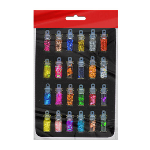 Блестки для декора НАБОР 24 вида по 2 грамма, в стеклянных тубах, ОСТРОВ СОКРОВИЩ, 665680