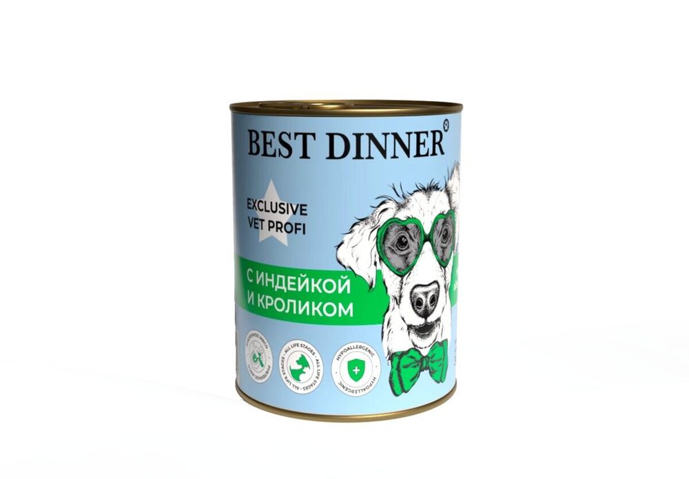 Best Dinner Эксклюзив Vet Profi для собак - Консервы  Exclusive Hypoallergenic С индейкой и кроликом 340 г