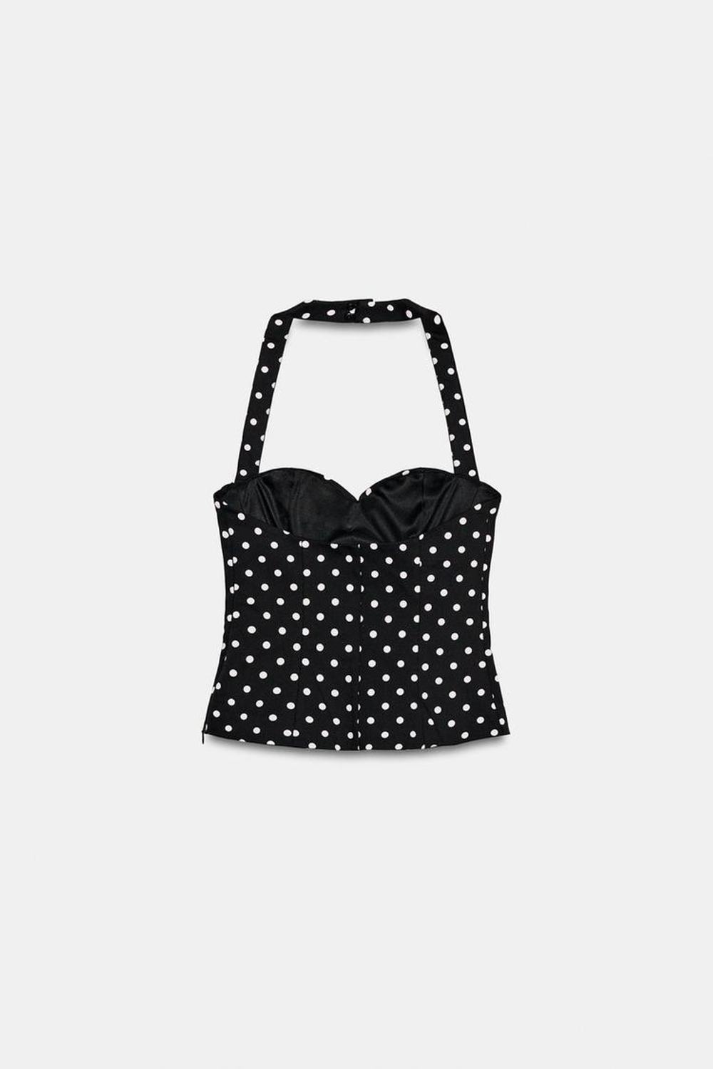 ZARA ТОП С ГОРЛОВИНОЙ ХАЛТЕР И КРУГЛЫМ ВЫРЕЗОМ В ГОРОШЕК, ЧЕРНЫЙ/БЕЛЫЙ