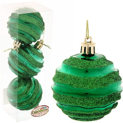 Новогодние шары 6 см (набор 3 шт) «Сказочное сияние», зеленый