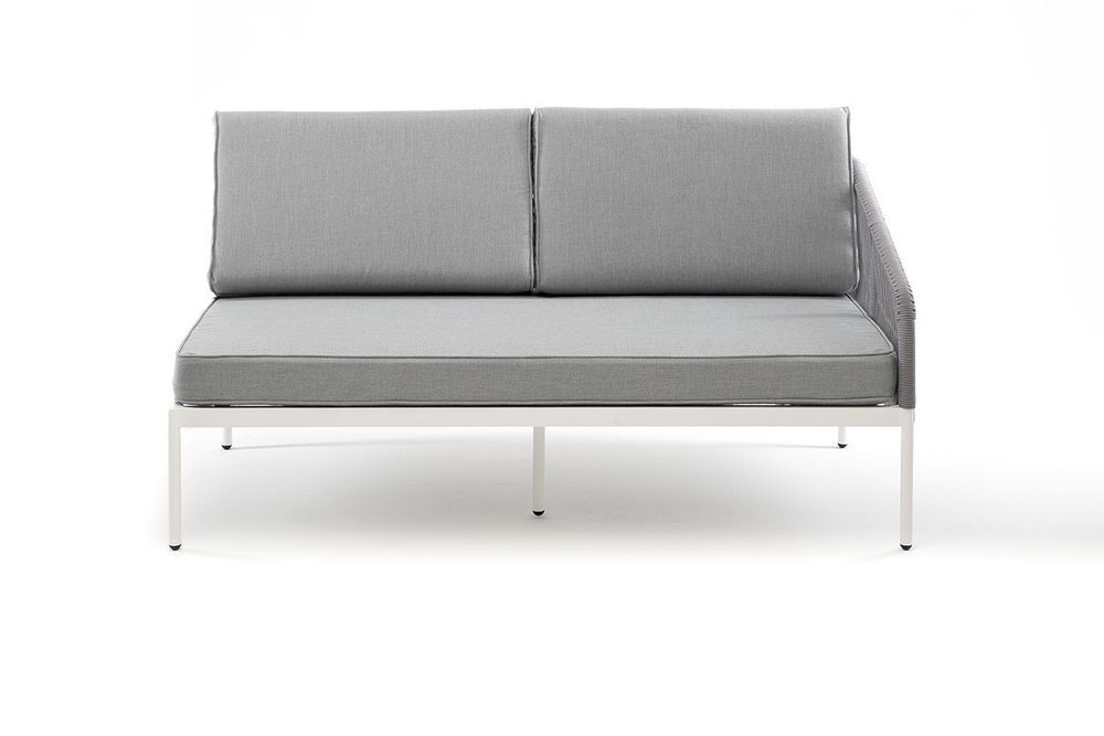 "Канны" левый модуль плетеный из роупа, каркас алюминий белый шагрень, роуп светло-серый круглый, ткань светло-серая