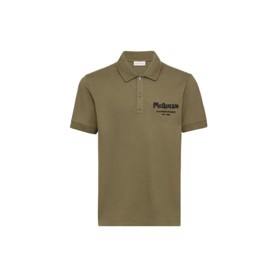 Alexander McQueen Mcqueen Graffiti Polo In Deep Khaki Polo