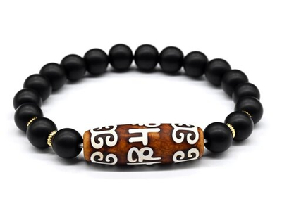 Мужской браслет из шунгита с бусиной Дзи шарик 10мм