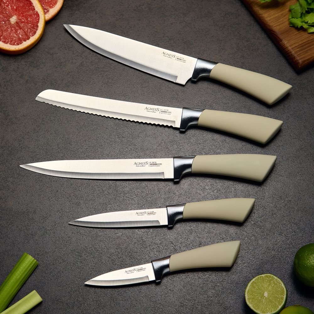 НАБОР НОЖЕЙ AGNESS НА ПЛАСТИКОВОЙ ПОДСТАВКЕ, 6 ПРЕДМЕТОВ