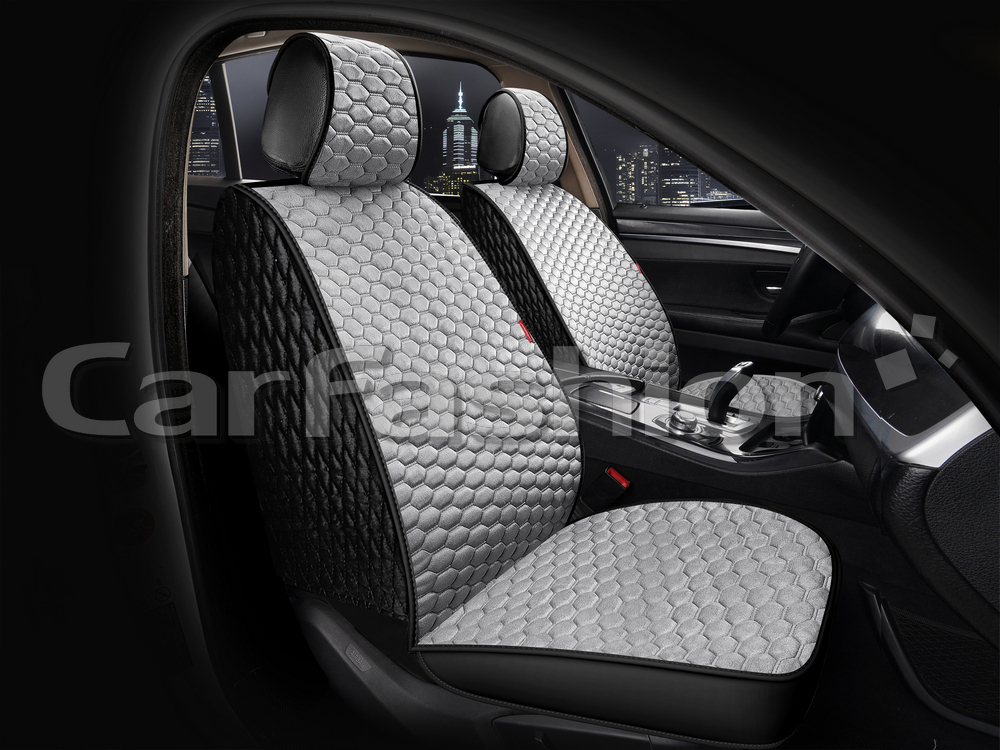 Накидки сидений Перед CarFashion (2шт) -Фронт «SOTA FRONT» 26173 -Экокожа+Велюр серый/черный/серый