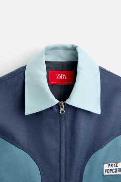 ZARA Х HARRY LAMBERT КУРТКА В СТИЛЕ КОЛОР-БЛОК, СИНИЙ