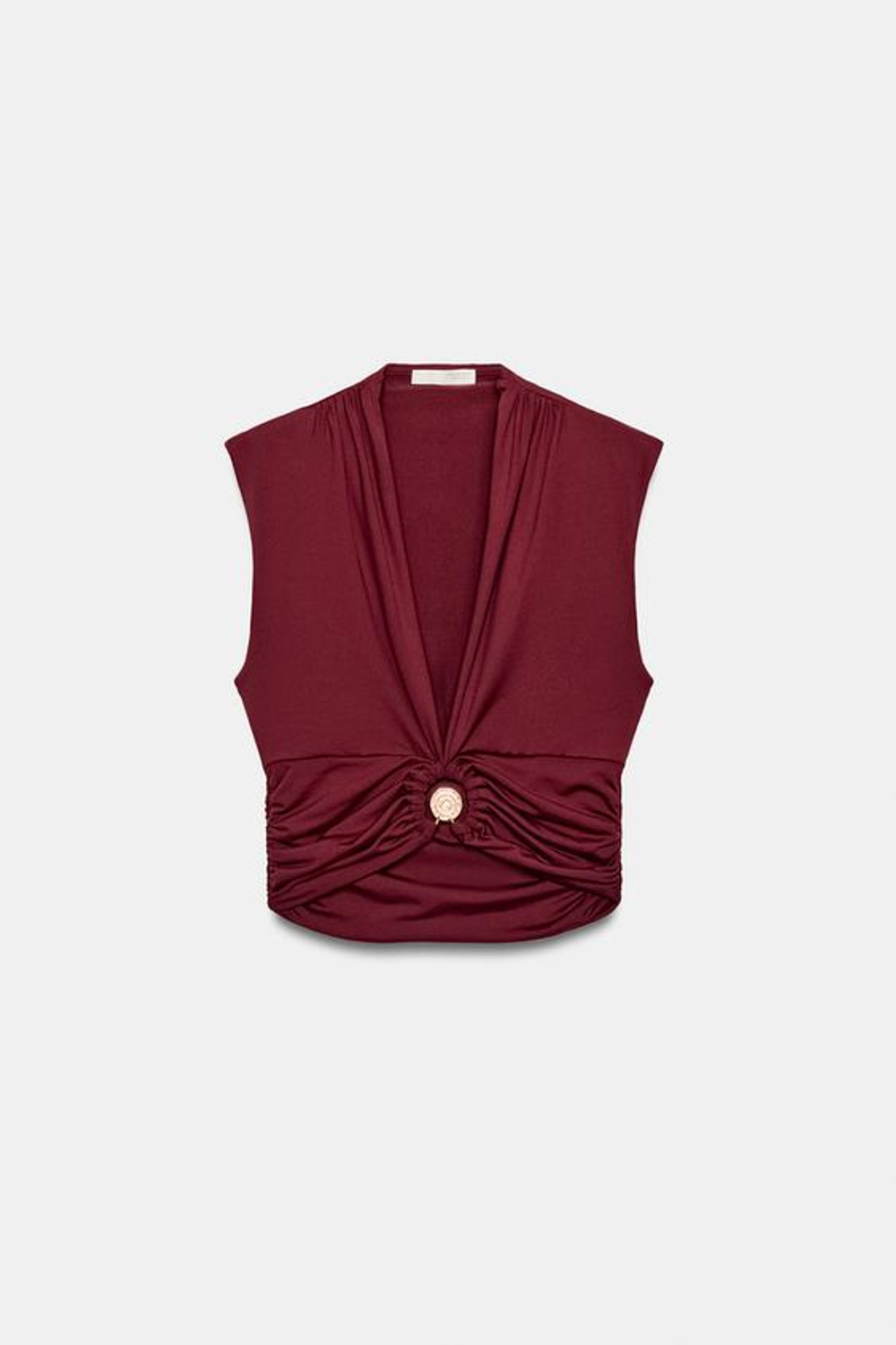 ZARA ТОП ИЗ ПОЛИАМИДА С ДРАПИРОВКОЙ И ФУРНИТУРОЙ, БУРГУНДИ