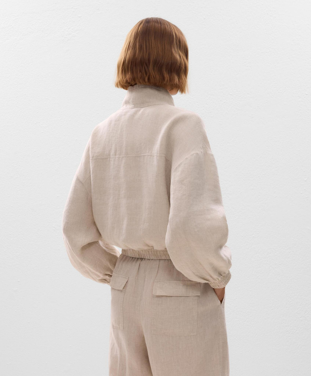 Oysho Куртка-бомбер из 100%-го льна, песочный меланж