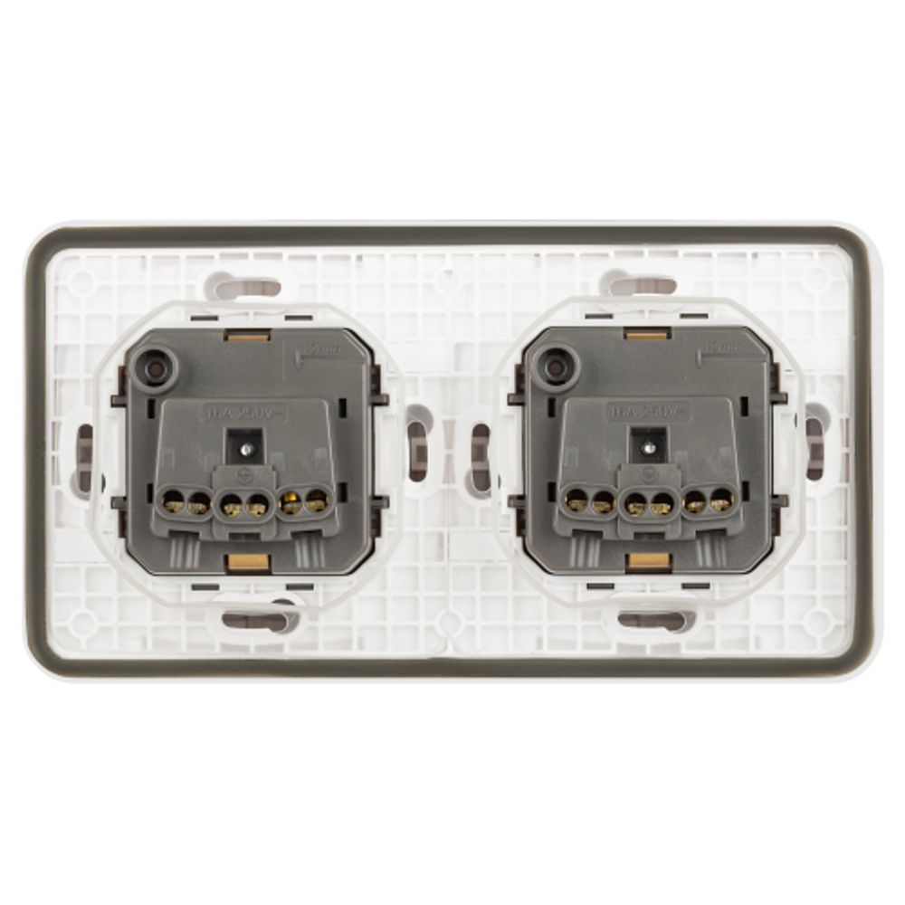 Розетка ЭРА Эксперт 11-2524-01 2х2P+E гориз. IP55, шторки, 16A-250В, СУ, белый