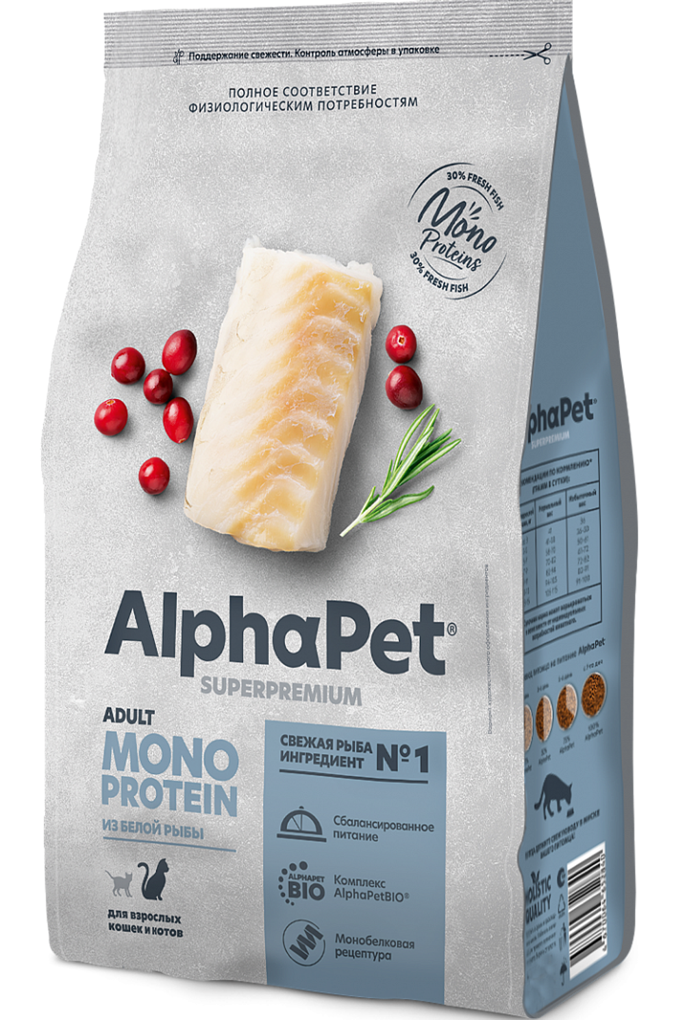 AlphaPet Superpremium Monoprotein для кошек из белой рыбы 1,5кг.