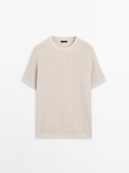 MASSIMO DUTTI Трикотажная футболка из смеси хлопка и льна, бежевый