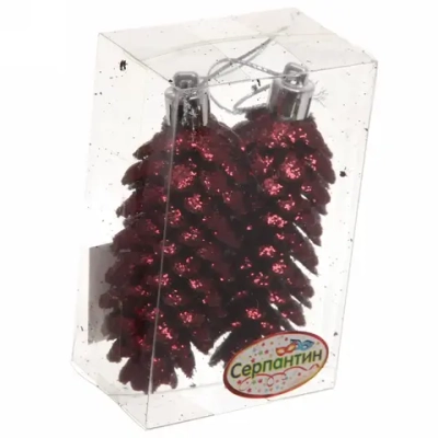 Ёлочные игрушки «Таинственное очарование» Шишки блестящие 9 см (набор 2 шт), темный рубин