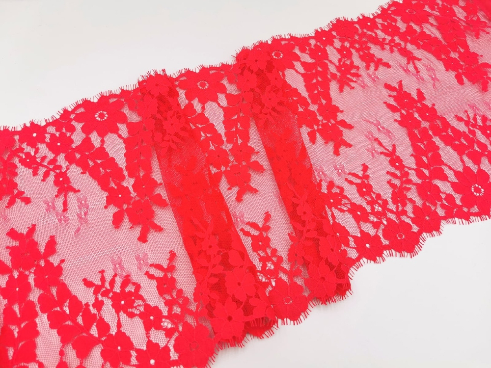 Кружево шантильи с ресничками, 25 см, арбузное, купон (3 м), (Арт: SK-2004)