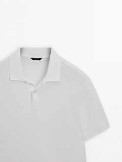 Massimo Dutti Хлопковая футболка-поло с короткими рукавами, натуральный